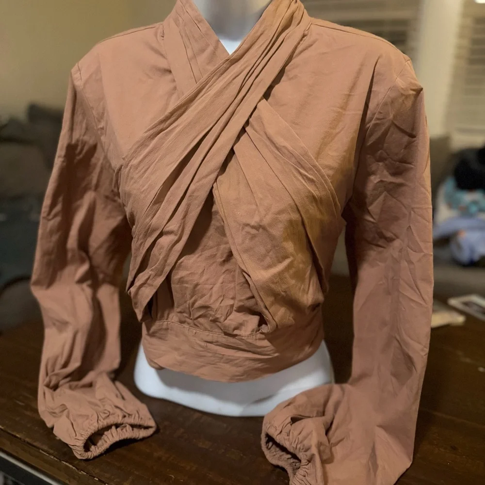 NWT Future Collective Taupe Wrap Blouse - Size M